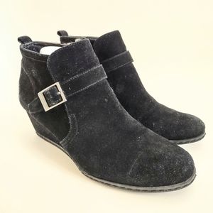 Franco Sarto Anita Black Suede Leather Zip Wedge Heel Ankle Boots Womens Sz 8.5